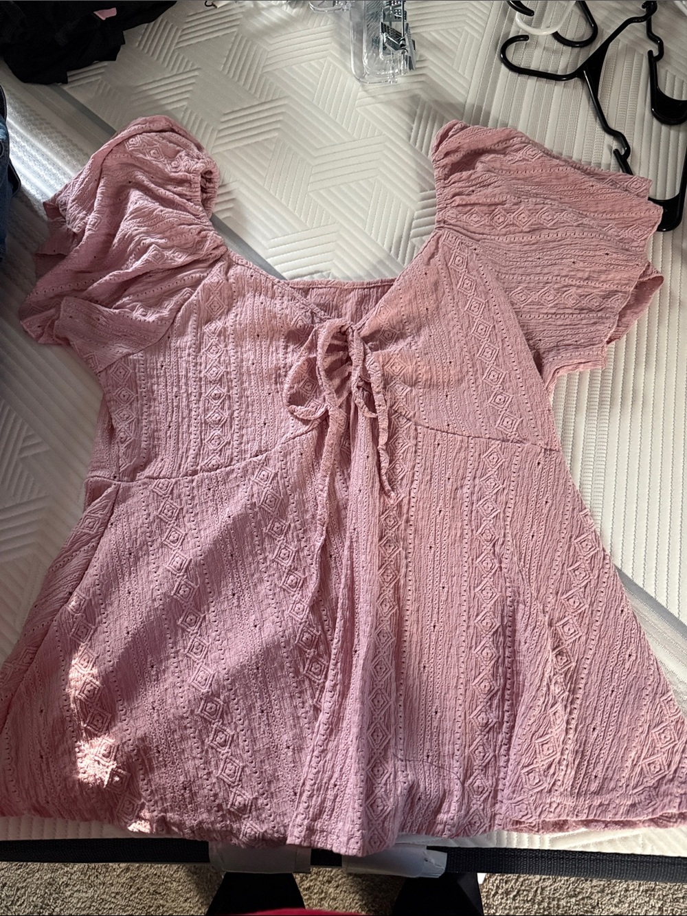 Women's Pink Tie-Front Textured Blouse